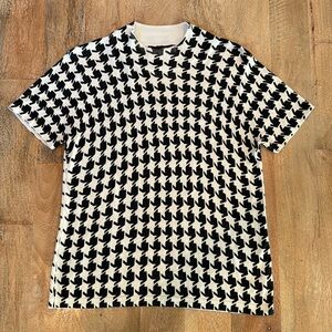 AUGUST SILK • Ribbed Knit Houndstooth Top • 100% SILK • Size Large